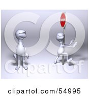 Royalty Free RF Clipart Illustration Of A 3d Human Like Creature Character Watching Another Walk Into A Stop Sign