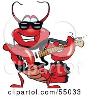 Royalty Free RF Clipart Illustration Of A Red Lobster Character Wearing Shades And Playing An Electric Guitar by Dennis Holmes Designs #COLLC55033-0087