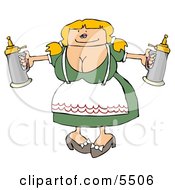 Oktoberfest Maiden With Big Boobs Carrying Two Beer Steins Clipart Illustration