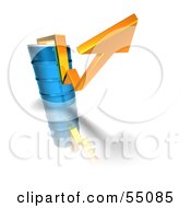 Royalty Free RF Clipart Illustration Of A 3d Yellow Arrow Going Around A Blue Oil Barrel Version 1 by Julos