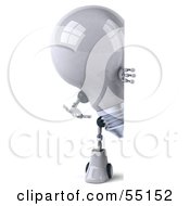 3d Robotic Lightbulb Character Looking Around A Blank Sign Version 1 by Julos