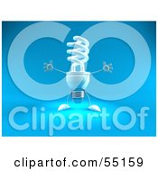 Royalty Free RF Clipart Illustration Of A Blue 3d Spiral Light Bulb Character Holding His Arms Open Version 1
