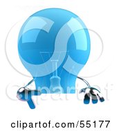 Royalty Free RF Clipart Illustration Of A Blue 3d Glass Light Bulb Character Giving The Peace Gesture And Holding A Blank Sign