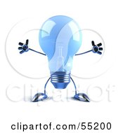 Royalty Free RF Clipart Illustration Of A Blue 3d Glass Light Bulb Character Holding His Arms Out Version 2