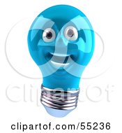 Royalty Free RF Clipart Illustration Of A Blue 3d Electric Light Bulb Head Character Smiling Version 2 by Julos