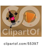 Royalty Free RF Clipart Illustration Of 3d Cheese Wedge And Wine Bottle Characters Jumping Version 1