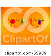 Royalty Free RF Clipart Illustration Of 3d Tomato Bell Pepper Carrot And Eggplant Characters Jumping Version 3 by Julos