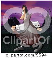 Count Dracula Walking Alone Outside In The Darkness Clipart Illustration