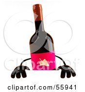 Royalty Free RF Clipart Illustration Of A 3d Wine Bottle Character Standing Behind A Blank Sign by Julos