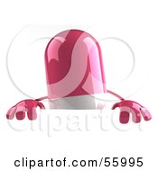 Royalty Free RF Clipart Illustration Of A 3d Pink Pill Character Standing Behind A Blank Sign by Julos