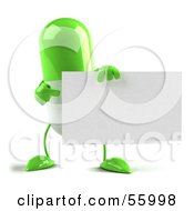 Royalty Free RF Clipart Illustration Of A Green 3d Pill Character Holding A Blank Business Card by Julos