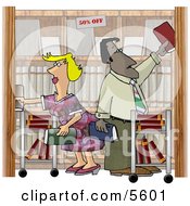 Employees Man And Woman Restocking Shelves At A Bookstore Clipart Illustration