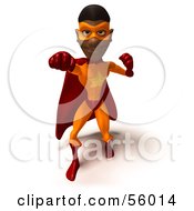 Royalty Free RF Clipart Illustration Of A 3d Black Male Super Hero Doing A Forward Punch