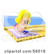 Royalty Free RF Clipart Illustration Of A Blond Cartoon Lady Laying On A Towel Beach Side And Reading