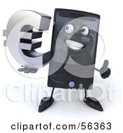 Royalty Free RF Clipart Illustration Of A 3d Computer Tower Character Smiling And Holding A Euro Symbol Version 2
