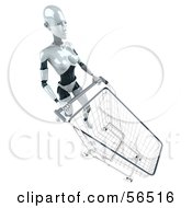 3d Femme Robot Character Pushing A Shopping Cart Version 3 by Julos