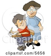 Female Elementary School Teacher And Male Student Looking At Each Other Clipart Illustration