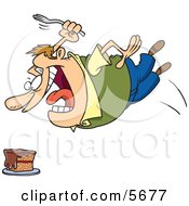 Chubby Caucasian Man Diving Towards A Cake With A Fork Clipart Illustration