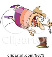 Chubby Caucasian Woman Diving Towards A Cake With A Fork Clipart Illustration