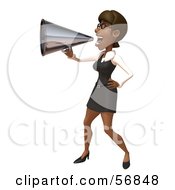 Royalty Free RF Clipart Illustration Of A 3d Black Businesswoman Character Using A Megaphone Version 3