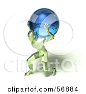 Royalty Free RF Clipart Illustration Of A 3d Green Crystal Man Character Carrying A Globe Version 2 by Julos