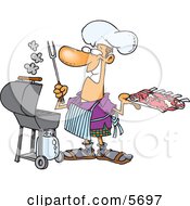 Man Preparing To Barbeque Ribs On A Gas Grill Clipart Illustration by toonaday #COLLC5697-0008