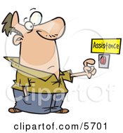 Poster, Art Print Of Man About To Push A Customer Service Button Under An Assistance Sign