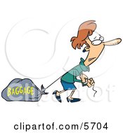 Woman Pulling A Heavy Bag Clipart Illustration