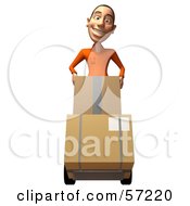 Royalty Free RF Clipart Illustration Of A 3d Casual White Man Character Moving Boxes On A Dolly Version 1