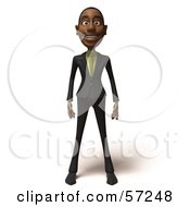 Royalty Free RF Clipart Illustration Of A 3d Black Businessman Character Standing And Facing Front by Julos