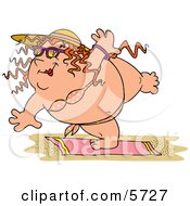 Overweight Woman Wearing A Bikini On A Beach Clipart Illustration