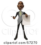 Royalty Free RF Clipart Illustration Of A 3d Black Businessman Character Holding Out A Contract And Pen Version 1 by Julos