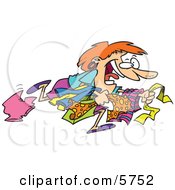 Woman Running To Get The Best Bargains While Christmas Shopping Clipart Illustration
