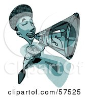 Royalty Free RF Clipart Illustration Of A 3d News Boy Character 3d News Boy Character Announcing News Through A Megaphone In Blue Tones