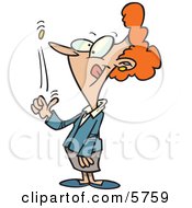 Woman Flipping A Coin Into The Air Clipart Illustration