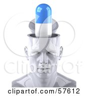 Royalty Free RF Clipart Illustration Of A 3d White Male Head Character With A Blue And White Pill