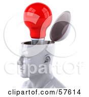 Royalty Free RF Clipart Illustration Of A 3d White Male Head Character With A Red Light Bulb