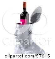 Royalty Free RF Clipart Illustration Of A 3d White Male Head Character With A Wine Bottle