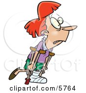 Red Haired Woman With A Cast Using Crutches