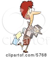 Caucasian Woman Carrying Company Files Clipart Illustration