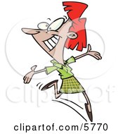 Red Haired Woman Making An Exaggerated Entrance Clipart Illustration