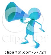 Royalty Free RF Clipart Illustration Of A 3d Blue Bob Character Using A Megaphone Version 2