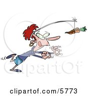 Dieting Woman Chasing A Chocolate Covered Carrot On A Stick Clipart Illustration