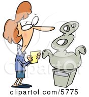 Woman Looking At An Odd Statue In An Art Gallery Clipart Illustration
