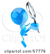 Royalty Free RF Clipart Illustration Of A 3d Blue Bob Character Using A Magnifying Glass Version 5
