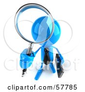 Royalty Free RF Clipart Illustration Of A 3d Blue Bob Character Using A Magnifying Glass Version 2
