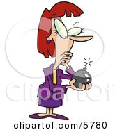Business Woman Holding A Bomb With A Lit Fuze Clipart Illustration