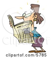 Brunette Woman Reading A Newspaper