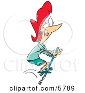 Woman Jumping On A Pogo Stick Clipart Illustration