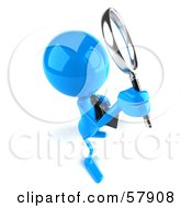 Royalty Free RF Clipart Illustration Of A 3d Blue Bob Character Using A Magnifying Glass Version 3